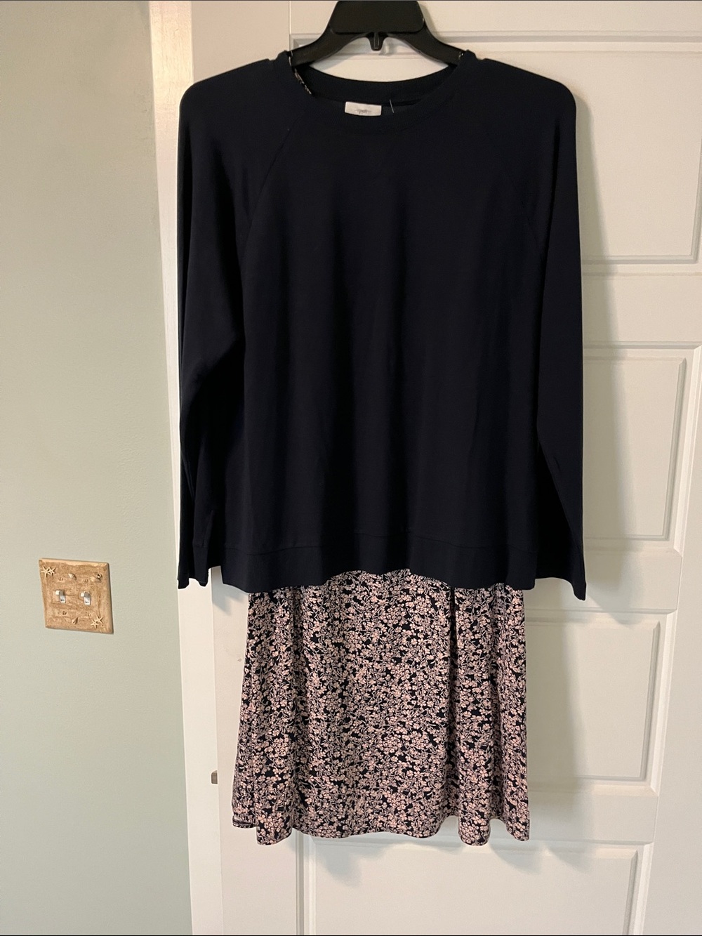J.Jill 2 piece black light sweater top with Pink Floral dress .